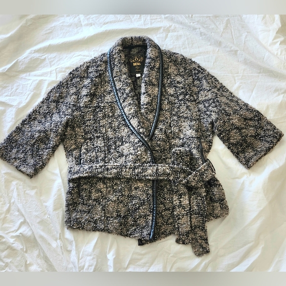 DIESEL Made In Italy Wrap Front, Tie Waist Blazer Jacket, Brown Black Size M - Picture 3 of 13